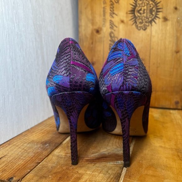 J. Crew Elsie Jacquard Pointed Pump Heels Rasp/Purp/Black Size 9.5 - Picture 4 of 16